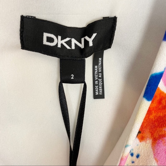 DKNY V-Neck Watercolor Floral Print Ruffle Cap Sleeve Sheath Dress NWT 2 - Picture 8 of 10